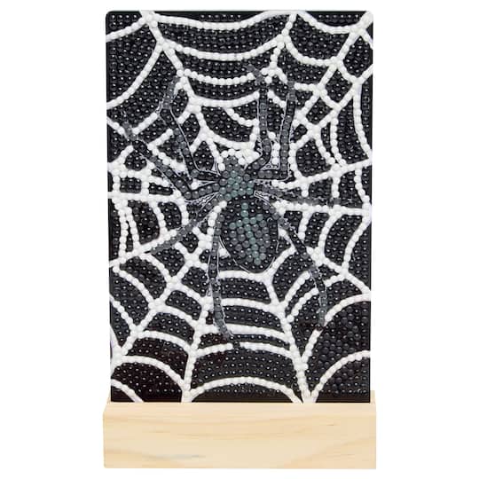 Michaels, 4" x 6" Spider's Web Acrylic Surface Diamond Art Kit with Wood Stand by Make Market® – Category: Halloween Diamond Painting Kits